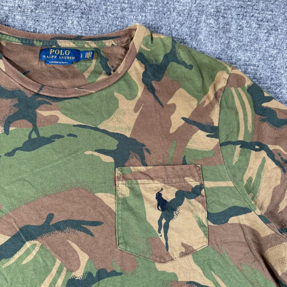Polo Ralph Lauren Mens Custom Slim Fit Camo Pocket T-Shirt Large Green Brown - Picture 2 of 5